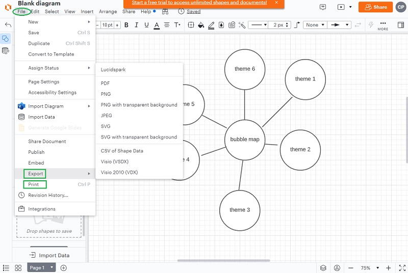 Bubble Map Lucidchart Išsaugoti