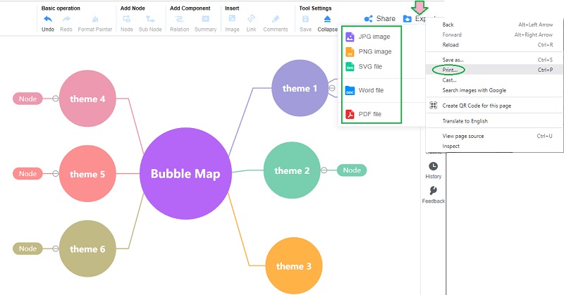 Bublinová mapa MindOnMap Export