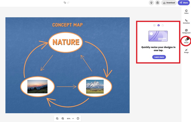 Kontzeptu mapa Adobe Resize