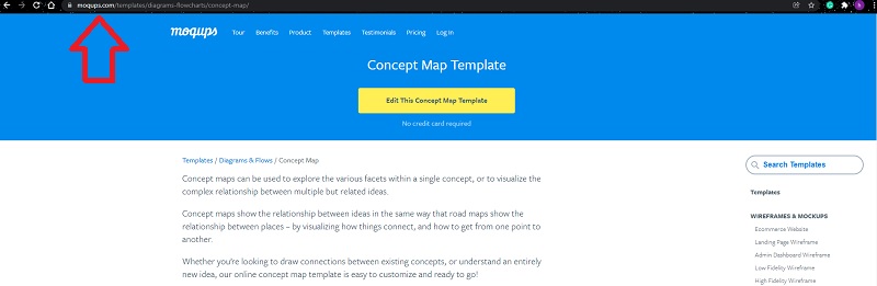 Kontzeptu mapa Moqups bisita