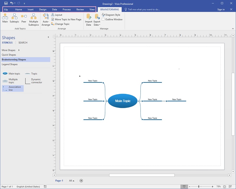 Creu Map Meddwl Yn Visio Design