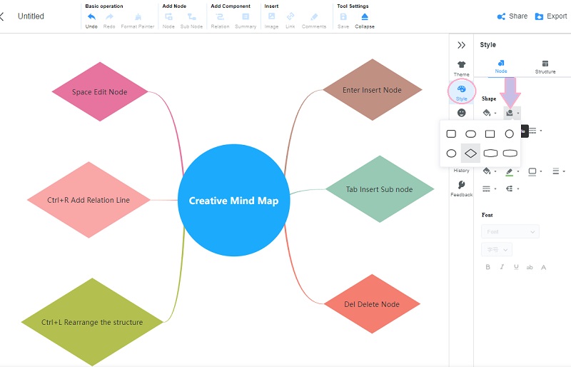 צור מפת חשיבה בצורת Visio MindOnMap