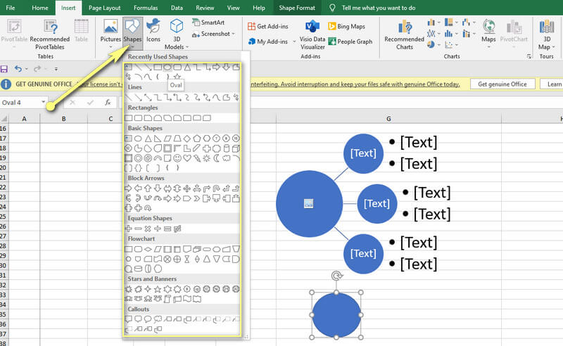 Excel têxe Shapes