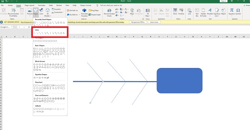 Diagram rybí kosti Excel Lines