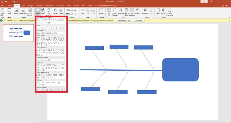 Fishbone வரைபடம் PowerPoint உருவாக்கவும்