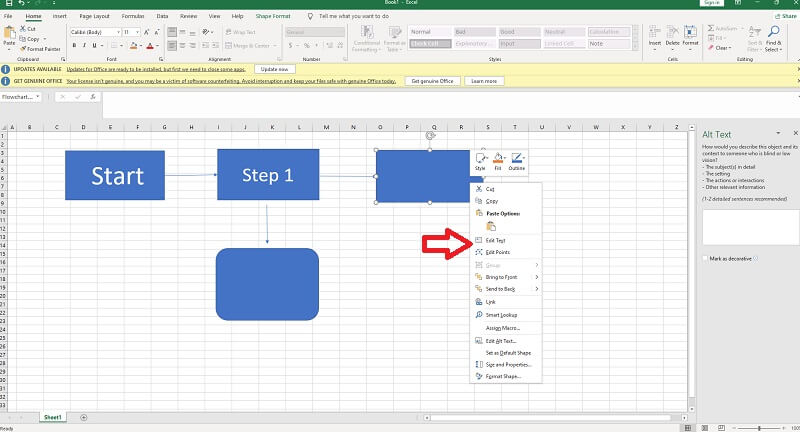 Gwneuthurwr Siart Llif Excel Ychwanegu Testun