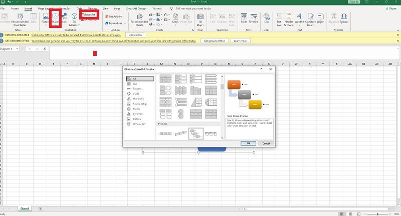 โฟลว์ชาร์ต Maker Excel รูปร่าง