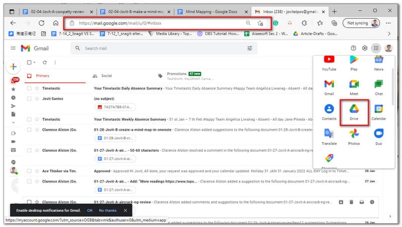 Пристап до Gmail до Google Docs