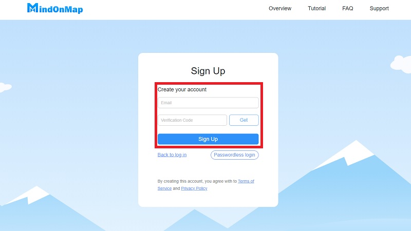 माइंड ऑन मॅप खाते तयार करा