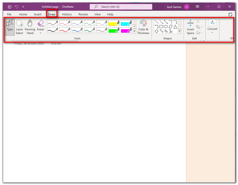 OneNote 그리기 탭