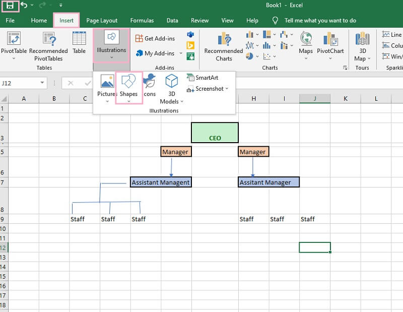 Schemat organizacyjny firmy Excel Zapisz