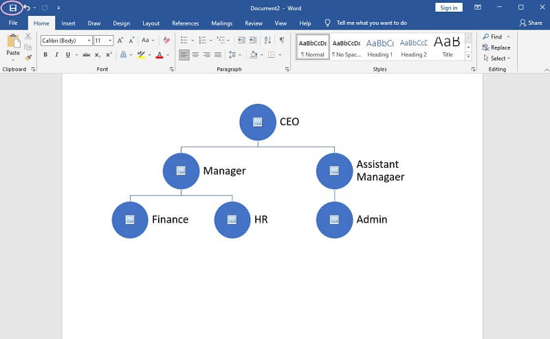 კომპანიის Org Chart Word Save