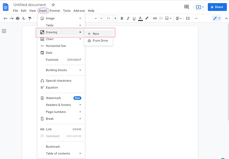 Ficheiro conceptual de Google Docs