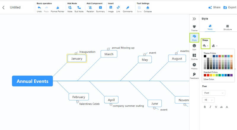 Cor do mapa mental da cronoloxía de Google Docs