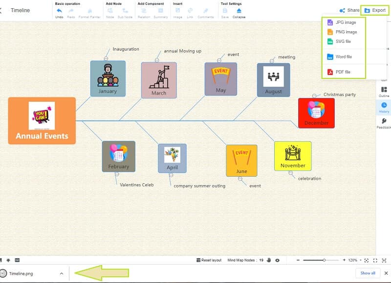 Exportation de la carte mentale de la chronologie Google Docs