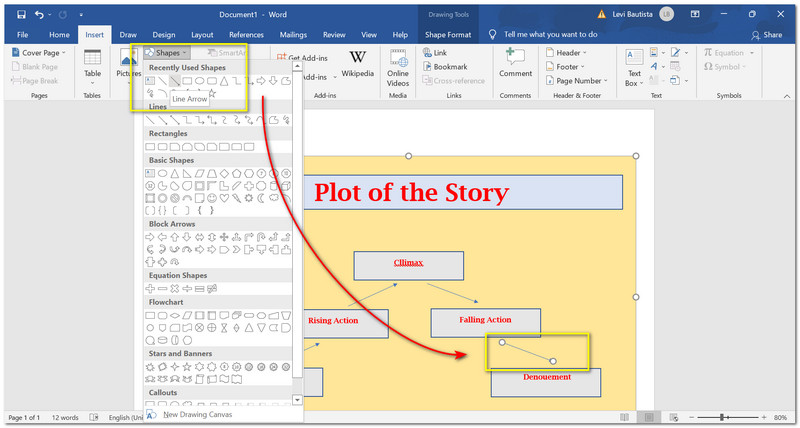 Flecha de adición de Microsoft Word