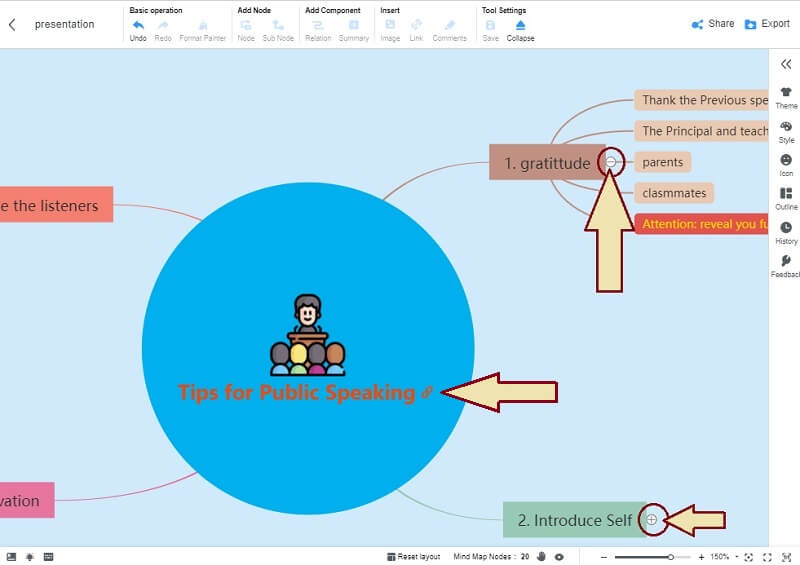 Презентация ментальной карты MindOnMap Добавить