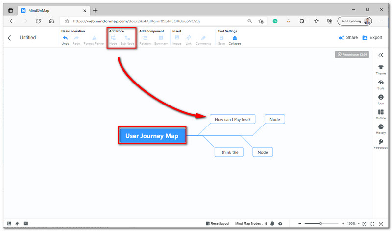 MindOnMap නෝඩ් එකතු කරන්න