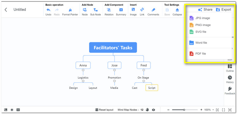 Bouton d'exportation MindOnMap