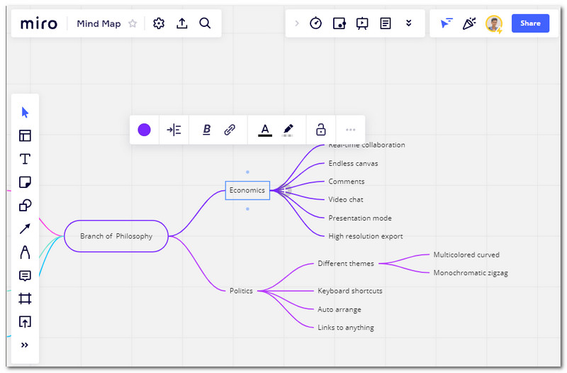 Miro MindMap Añadir texto