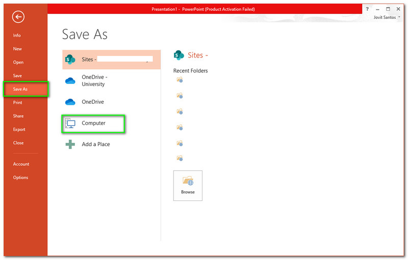 PowerPoint บันทึกเป็นคอมพิวเตอร์