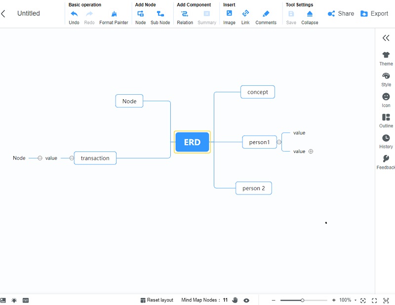 관계 다이어그램 MindOnMap 노드 추가