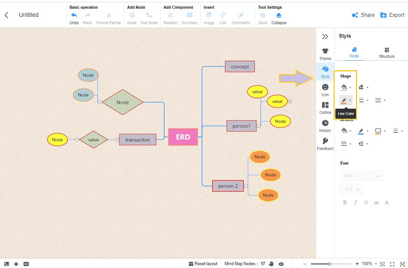 Relationsdiagram MindOnMap Color