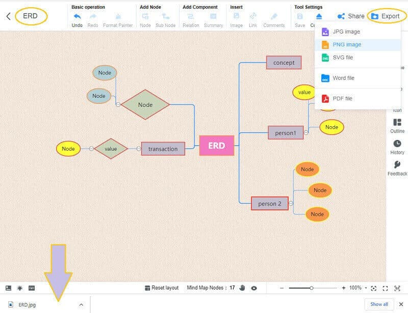 Қатынас диаграммасы MindOnMap сақтау