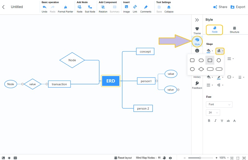 Diagrama Têkilî MindOnMap Shape