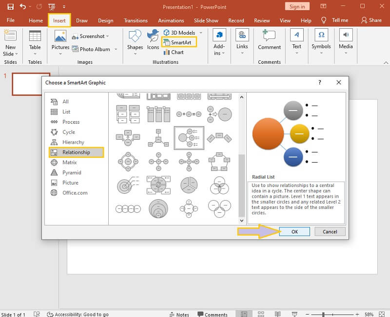 Vztahový diagram PowerPoint Novinka