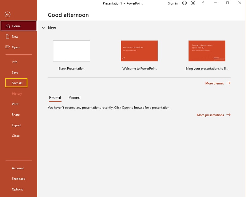 Aloqalar diagrammasi PowerPoint dasturini saqlash