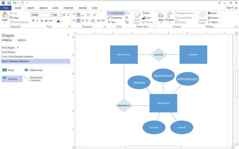 Diagram relacji Visio Save