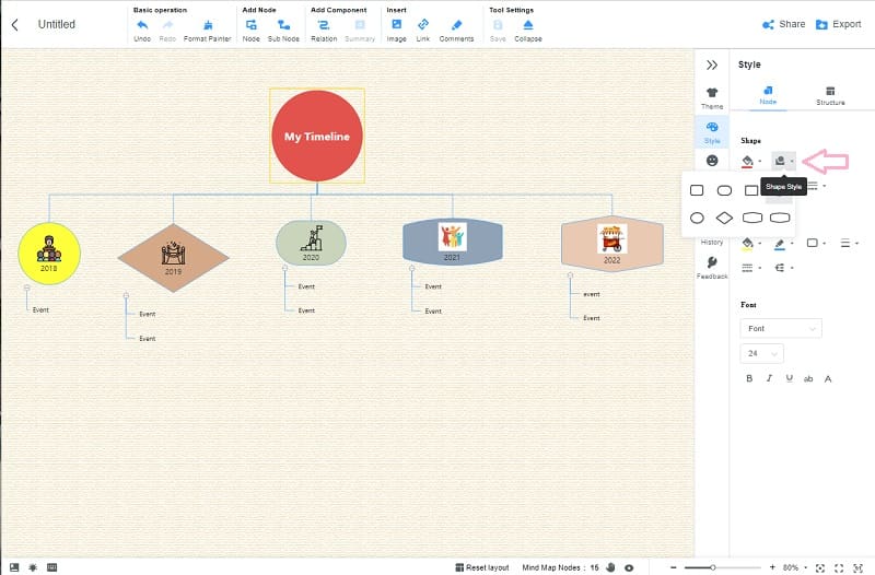 Часова шкала Google Mindmap Shape