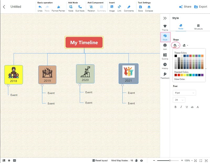 Временная шкала в стиле Google Mindmap