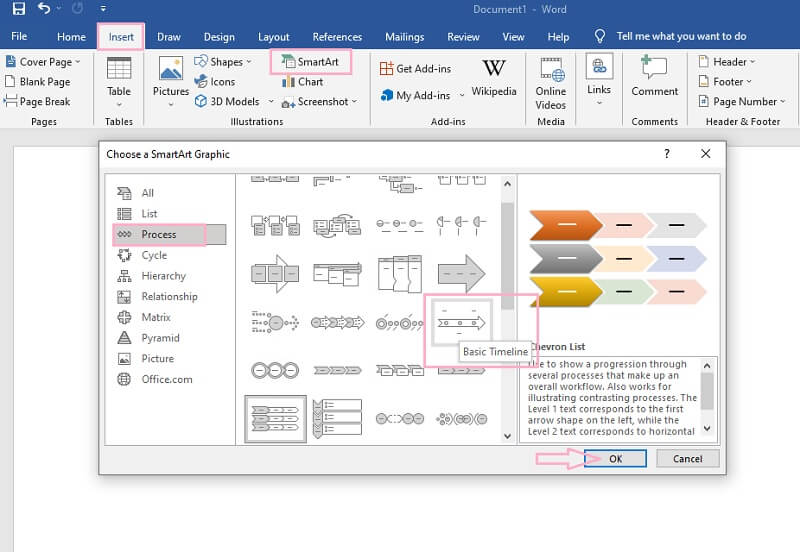 เทมเพลต Word ไทม์ไลน์