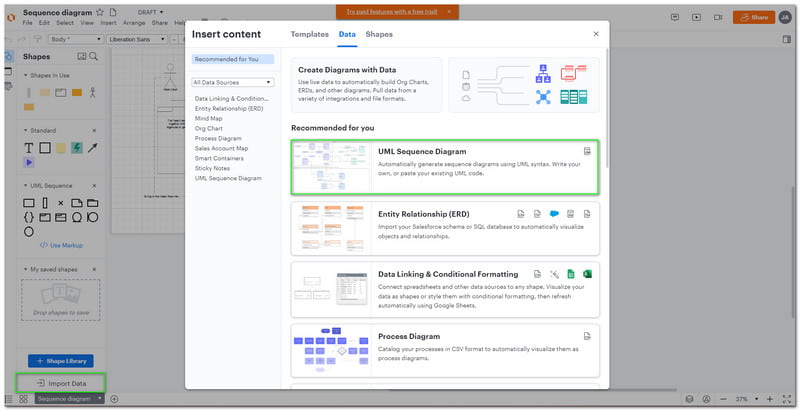 Dados de exportação do Lucidchart