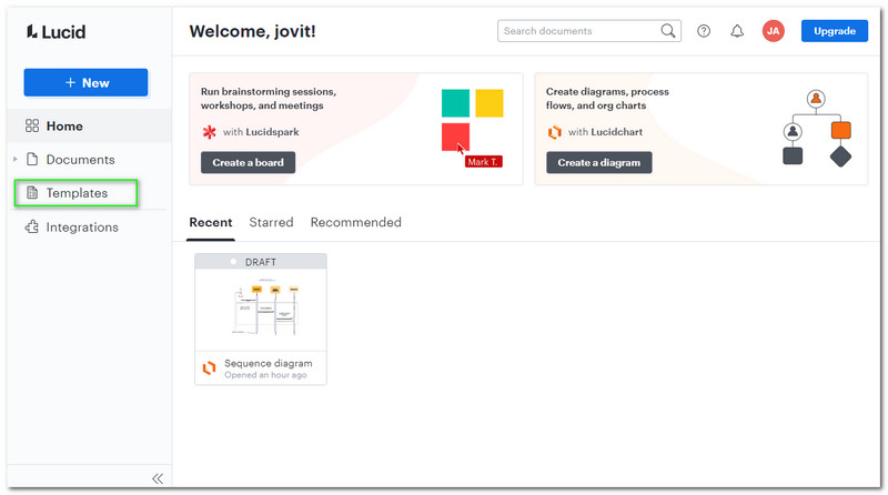 Botón de modelos de Lucidchart