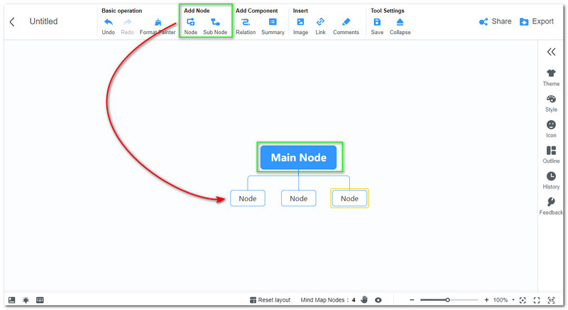 MindOnMap Afegeix un node