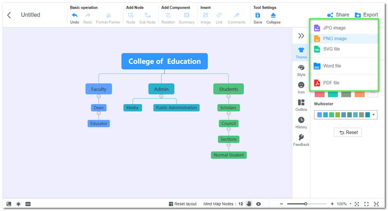 Procesul de export MindOnMap