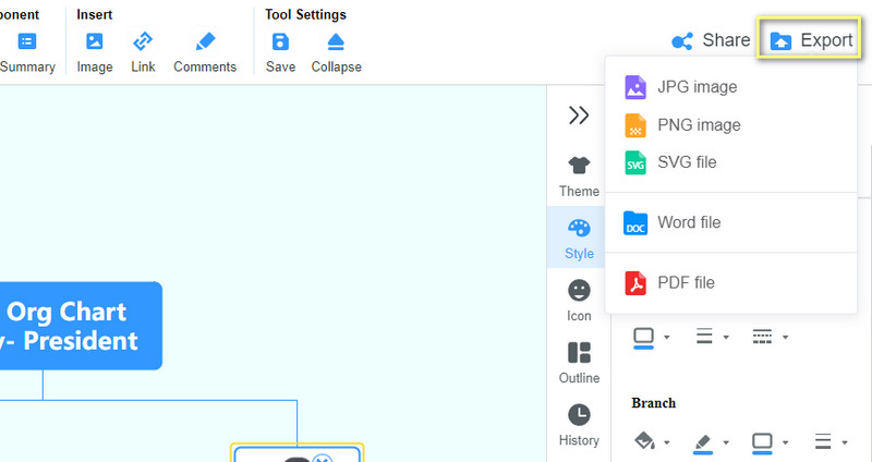 Eksportuoti organizacijos diagramą