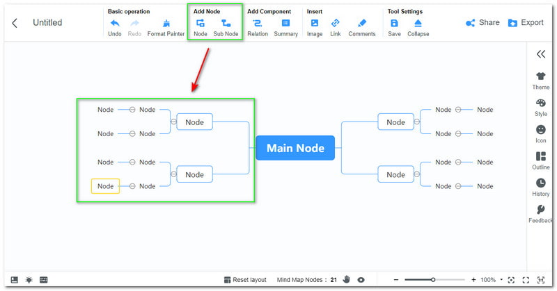 MindOnMa નવો MindMap નોડ્સ ઉમેરો