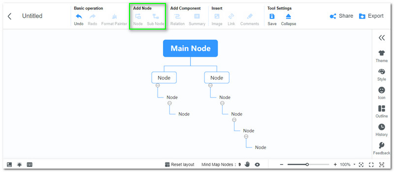 ផែនទីមែកធាង MindOnMap បន្ថែមថ្នាំង