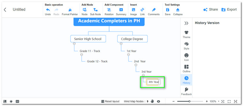 แผนที่ต้นไม้ MindOnMap เพิ่มข้อความ