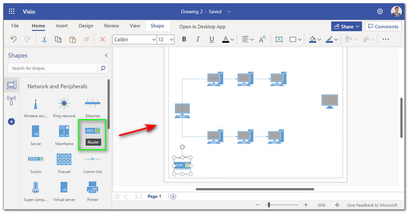 Visio Basic Network Diagram เพิ่มส่วนประกอบ