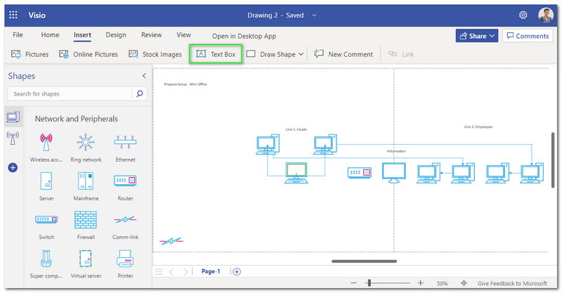 Схема сети Visio Basic Добавление текста