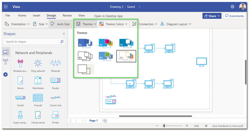 Visio Basic Network Diagram เพิ่มธีม