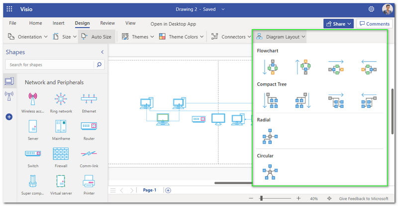 เลย์เอาต์การออกแบบไดอะแกรมเครือข่ายพื้นฐานของ Visio