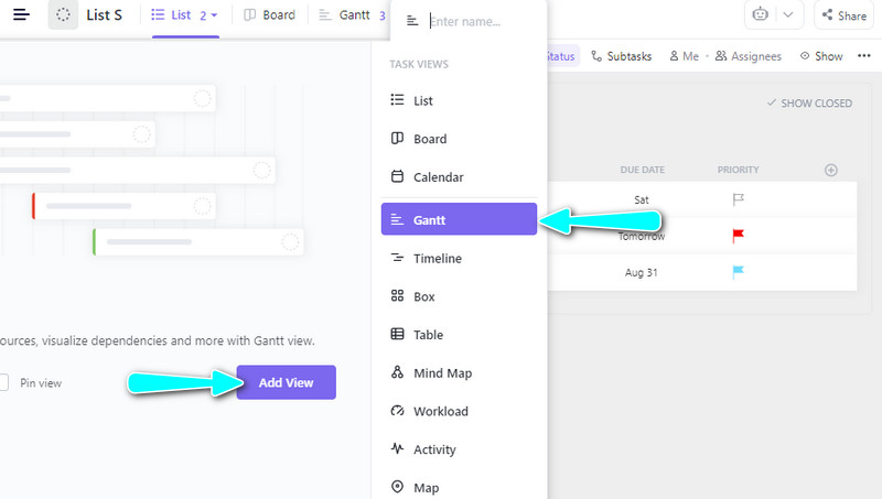 Agregar vista de diagrama de Gantt