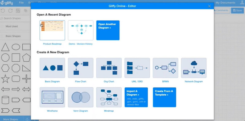 Interface de mise en page Gliffy