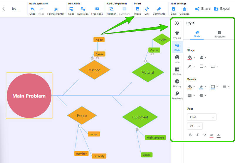 MindOnMap ปรับแต่งส่วน